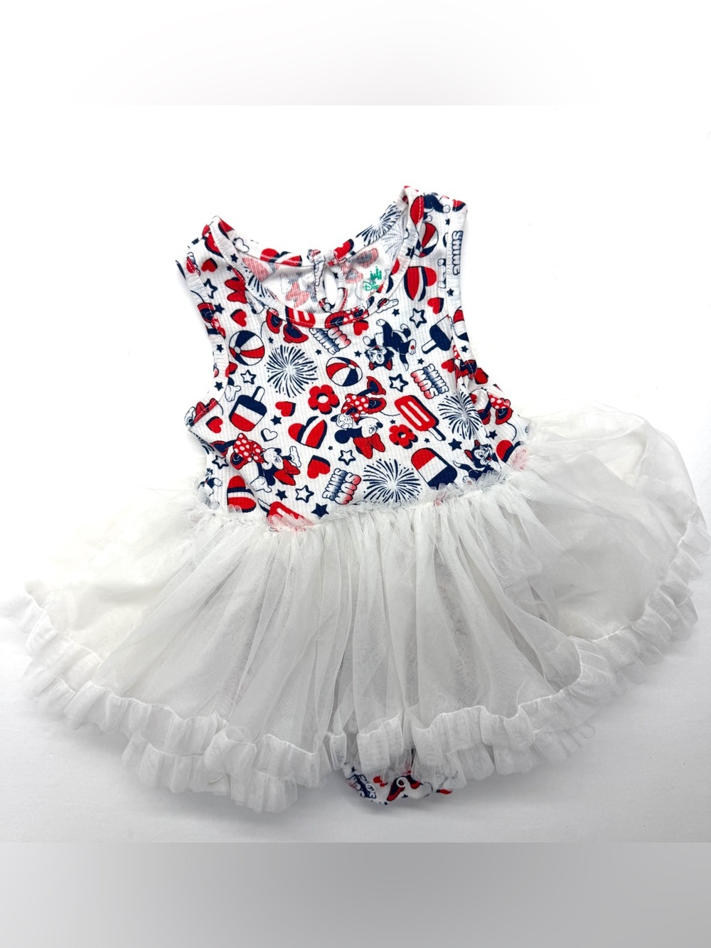 Disney Minnie Mouse Red White Blue Printed Baby July 4 Tutu Romper Leotard